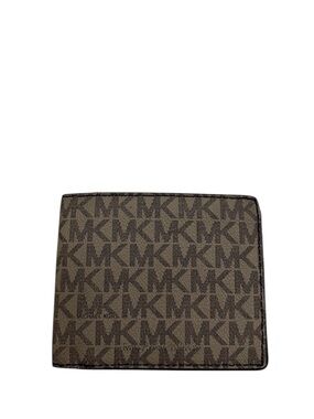 MICHAEL KORS - BLACK GREY TAN MONOGRAM SAFFIANO LEATHER BIFOLD WALLET